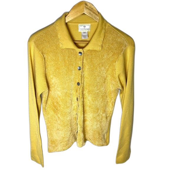 Vintage Susan Bristol Yellow Chenille Front Collared Cardigan Sweater Size M - Picture 3 of 13
